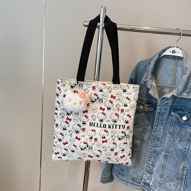 Hello Kitty Single-Compartment Bag for Women, Large Capacity, Student Shoulder Bag, Cute KT Cat Tote, Commuter Tote Bag
