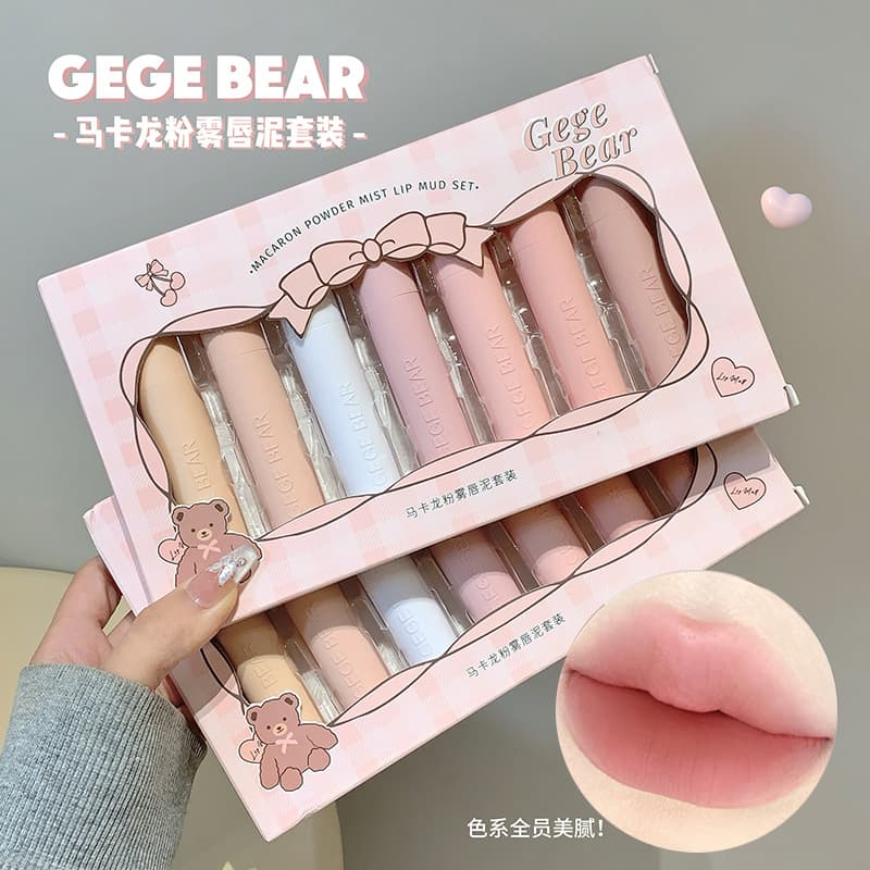 GegeBear Macaron Pink Matte Lip Mud Fine and Soft Autumn/Winter Fair-Skin Matte Long-Lasting Women's Cross-Border Beauty