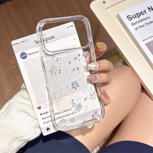 Compatible with Apple 17 Pro Max Phone Case, iPhone 16 Colorful Star 15 Creative Glow-in-the-Dark Fresh Transparent Glitter for Women