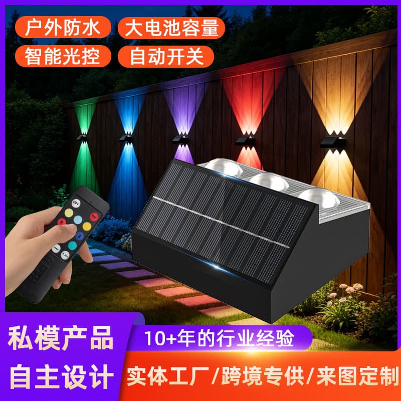 Cross-border Solar Wall Wash Light for Garden, Light Control Automatic Induction Outdoor Light, Auto On at Dusk with RF Remote Control