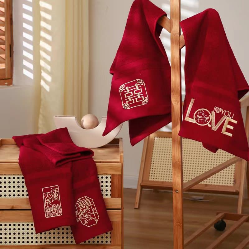 Factory wholesale wedding towels, bridal wine red wedding towels, gift towels, return gift handkerchiefs, bridesmaid face towels