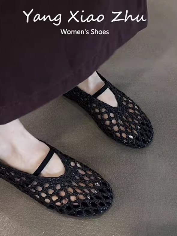 French Vintage Hollow Woven Comfortable Flat Shoes Women Summer Versatile Mesh Design Comfortable Cool Flat Shoes