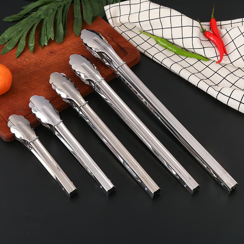 Manufacturer wholesale silver barbecue tongs stainless steel food bread tongs kitchen tools barbecue steak tongs