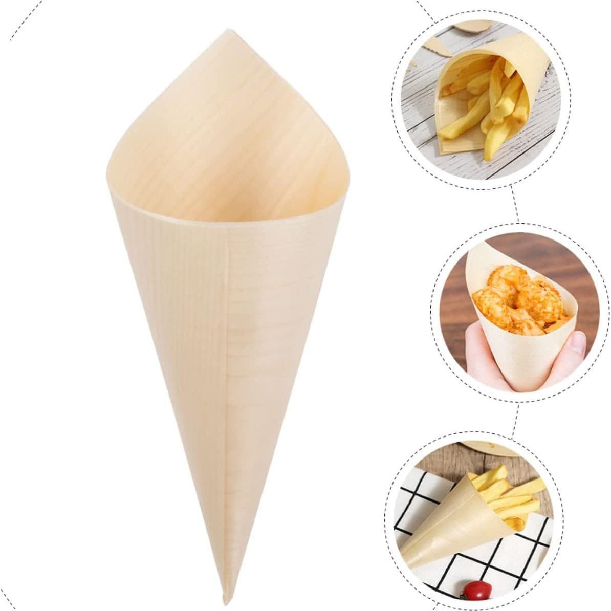 Custom food-grade wooden rolls for Japanese takoyaki, ice cream, and fruit servings