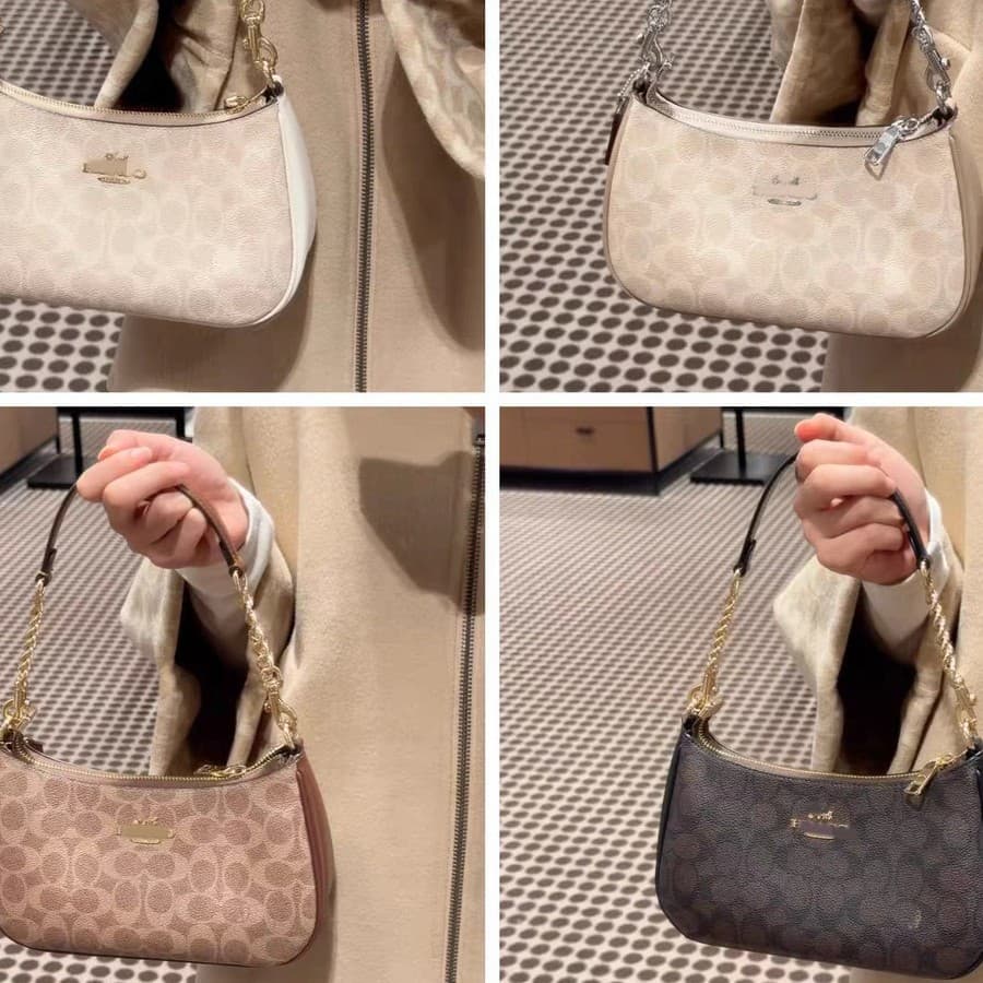 Coco High Version Teri25 Crescent Underarm Bag Vintage Print Chain Crossbody Genuine Leather Handheld Shoulder Bag