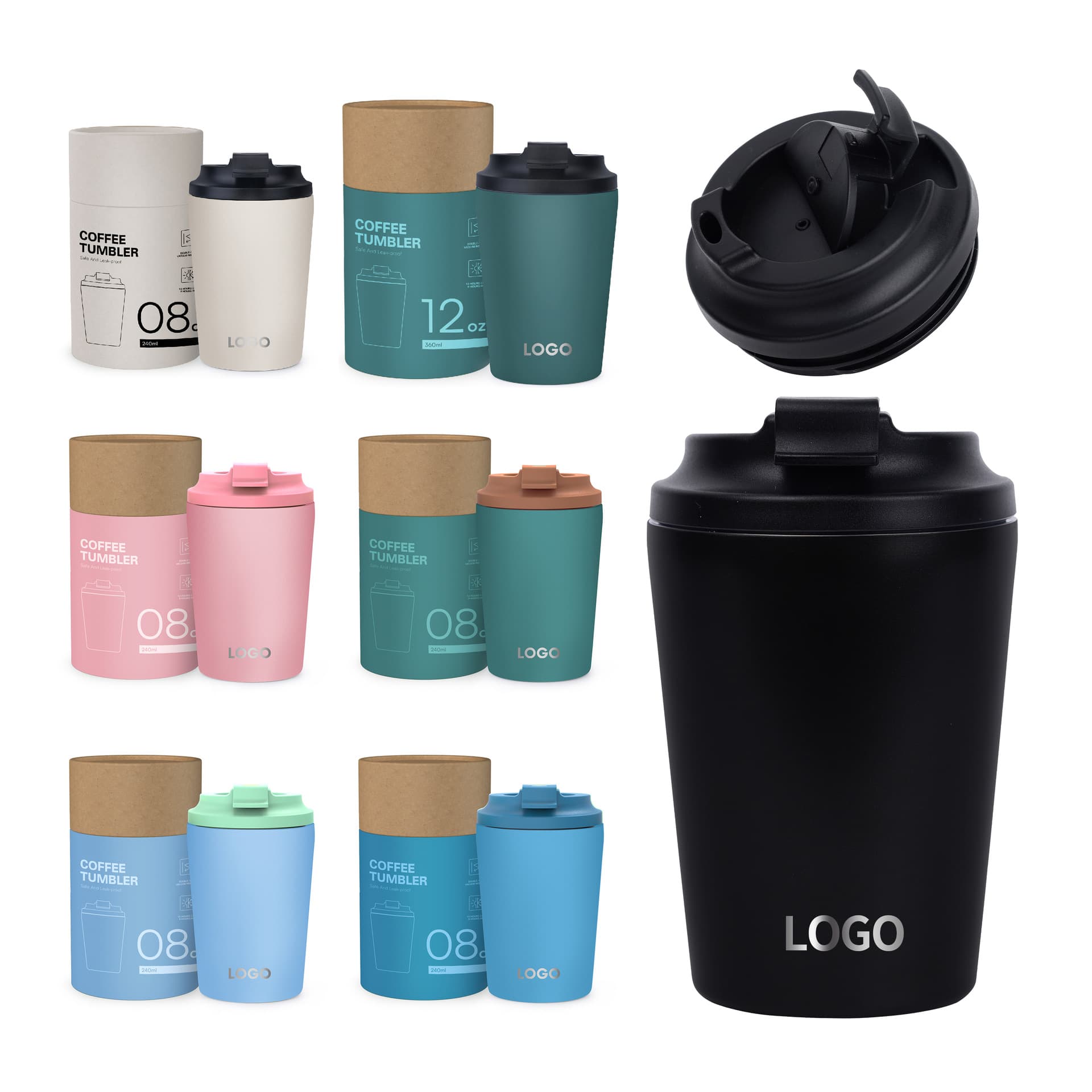 Foreign trade cross-border hot-selling 12oz direct-drink coffee cup, 304 stainless steel car-mounted insulated water cup coffee cup