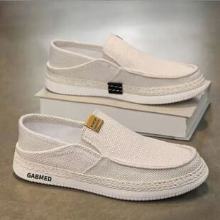 Casual Shoes Men's Breathable Canvas Shoes Lightweight Old Beijing Cloth Shoes Slip-on Loafer Shoes Soft Sole Work Shoes Men
