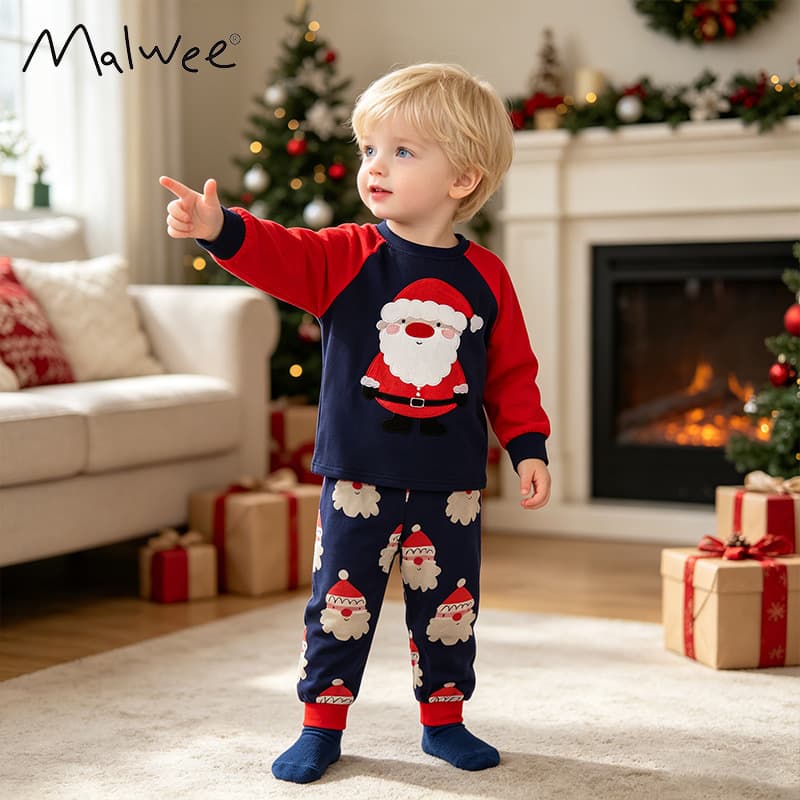 Cross-border Malwee Christmas Boys' Set New Autumn/Winter Round Neck Soft Comfortable Kids' Homewear for European and American Sizes