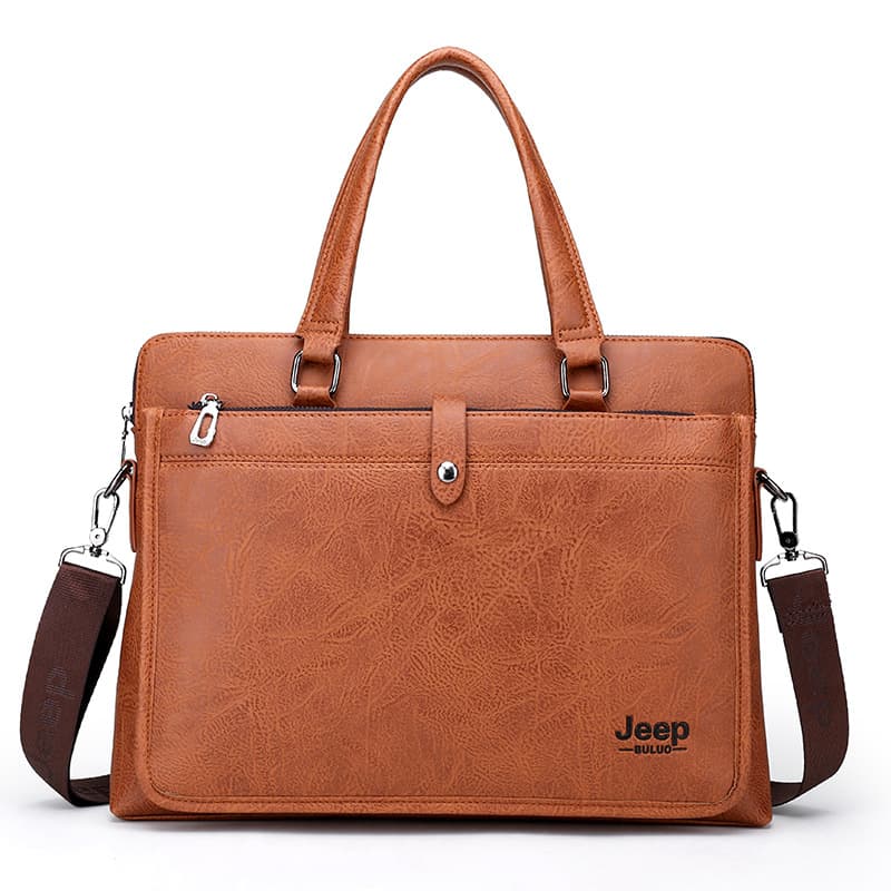 Men's Briefcase Horizontal Business Bag Handbag Shoulder Bag Soft Leather Casual Crossbody Bag