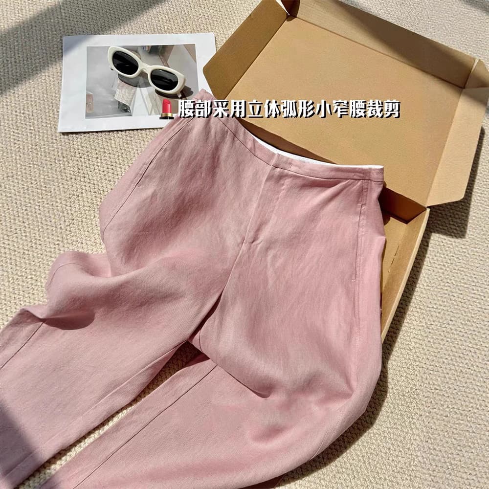 Highly recommended! Ultimate relaxation low-saturation pink linen pants, breathable and cool, old-money style women's summer trousers