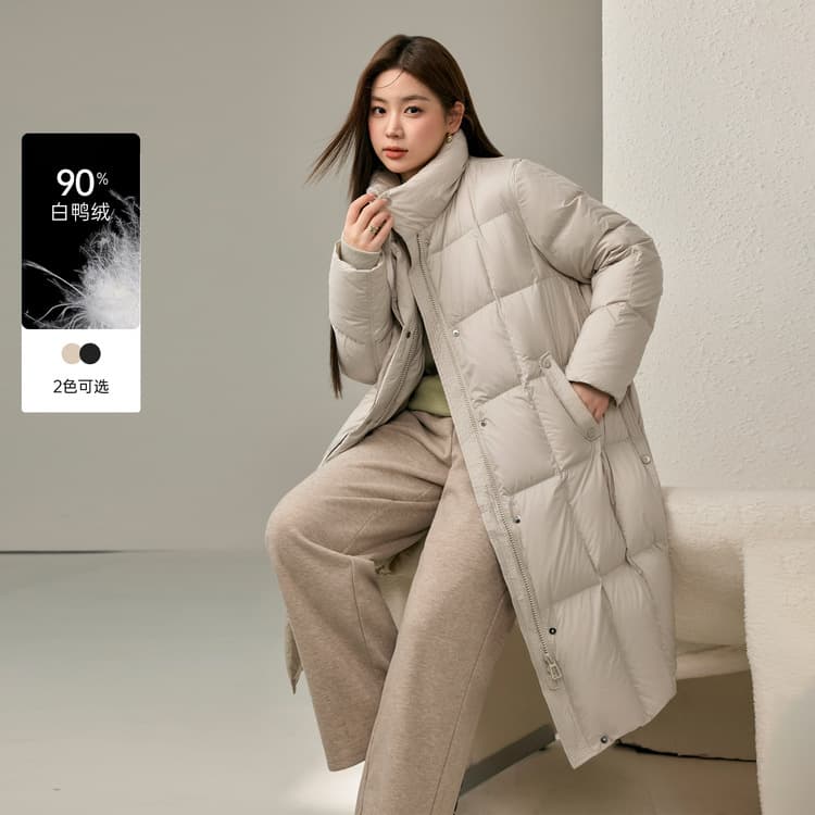 Xianlixiu Plus Size Women's Fashion High Neck Soft Comfortable Warm Long Down Coat for Plus Size Ladies 2024 Winter New Arrival