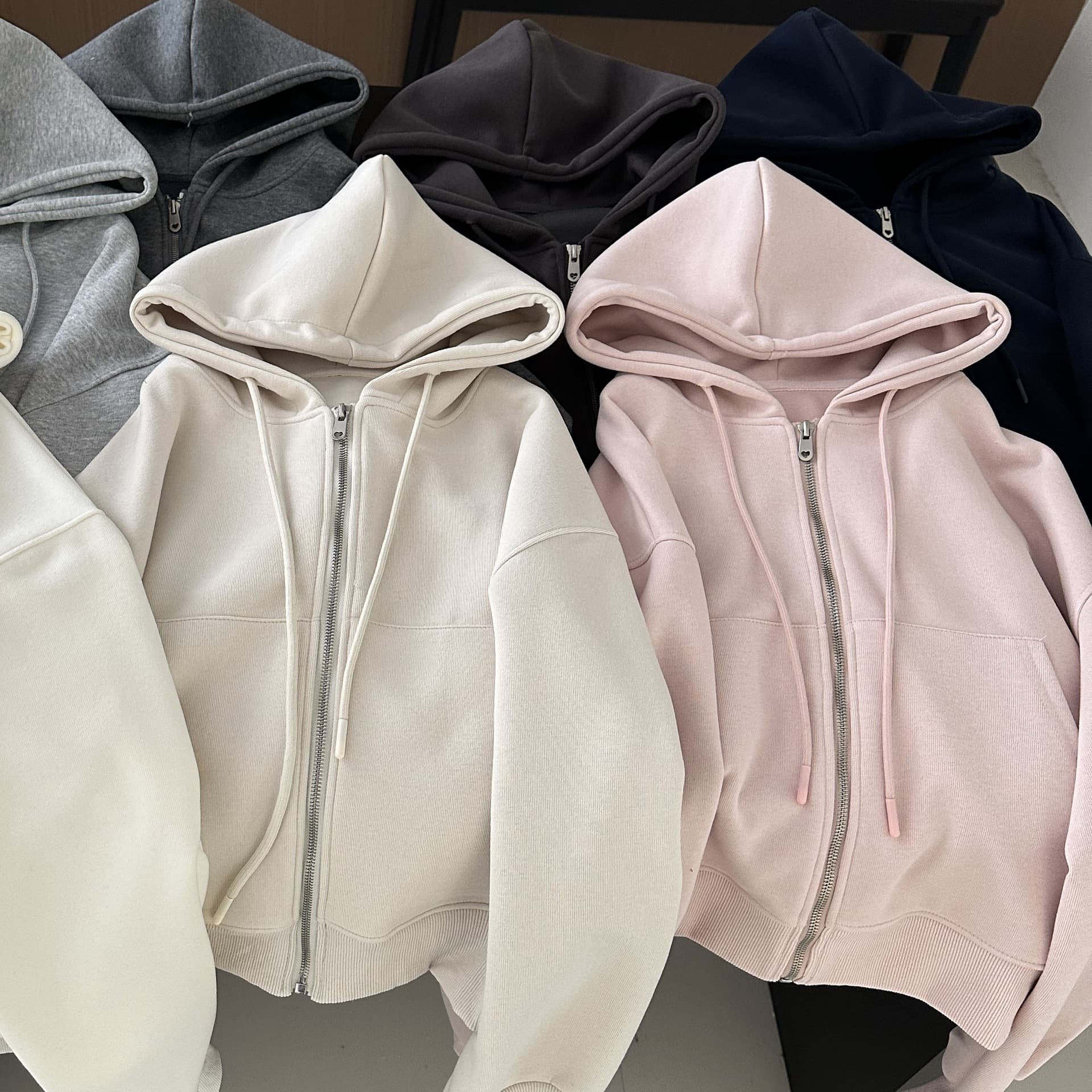 Pink Short Zip-Up Hoodie for Women 2025 Fall Loose Fit Casual Solid Color Top for Petite