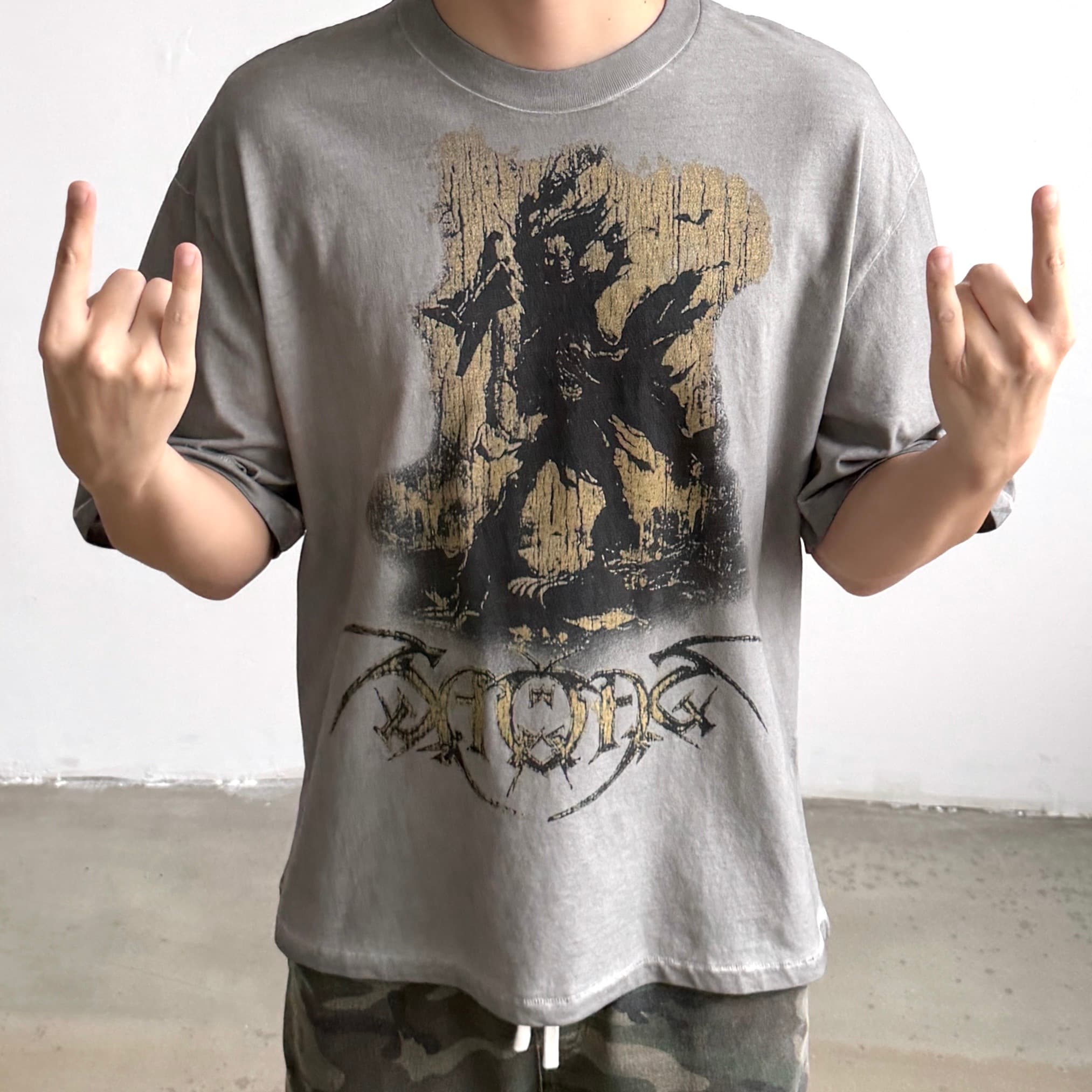Vintage Streetwear Bieber Tour Rock Ghost Washed Distressed Retro Loose Short Sleeve T-Shirt Unisex Summer