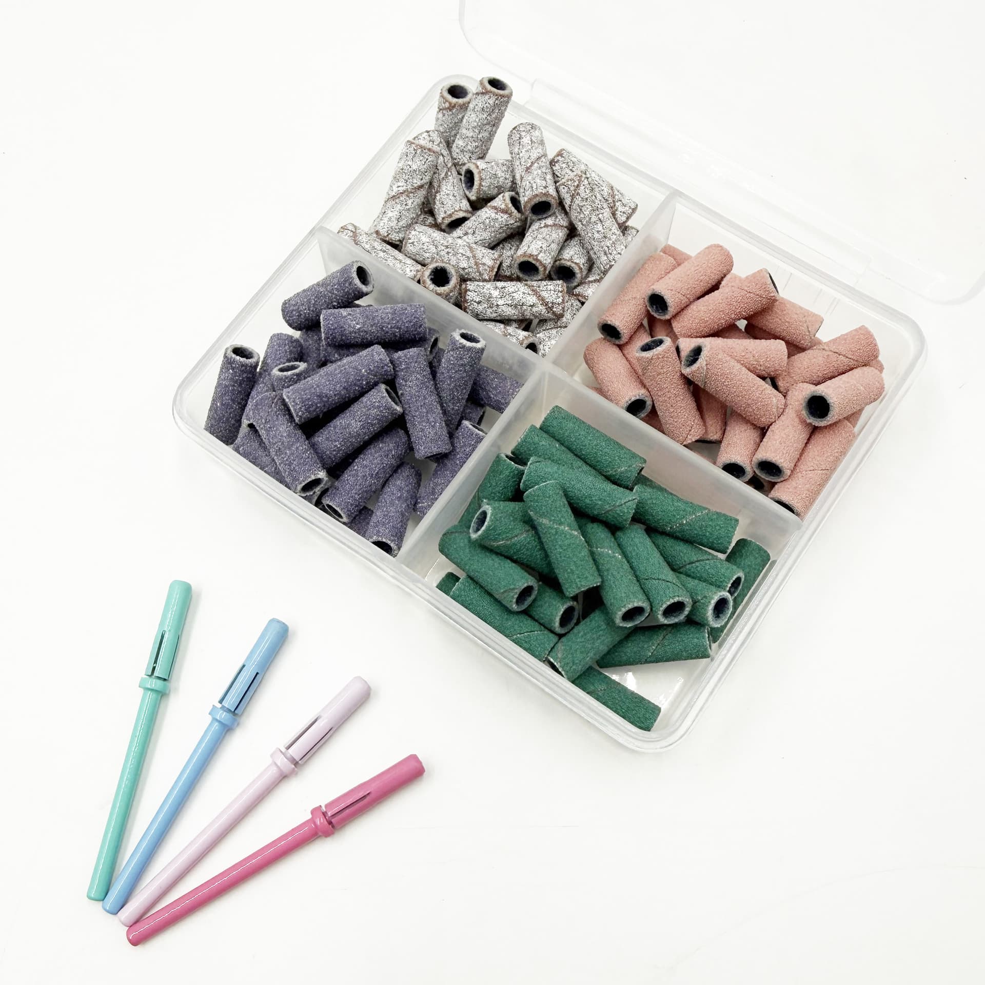 3.1mm Nail Art Small Sanding Bands Ceramic Abrasive Cloth No Sand Shedding Nail Polish Removal Natural Nail Surface Buffing Cuticle Removal Mini Mandrel 4 Colors Nail