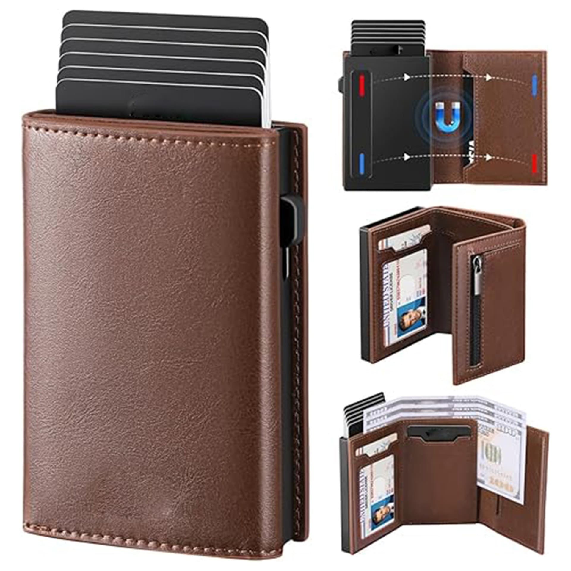 Cross-border RFID Anti-theft Magnetic Card Case Multifunctional Automatic Pop-up Card Holder Trifold Wallet Men's Magnetic Card Holder