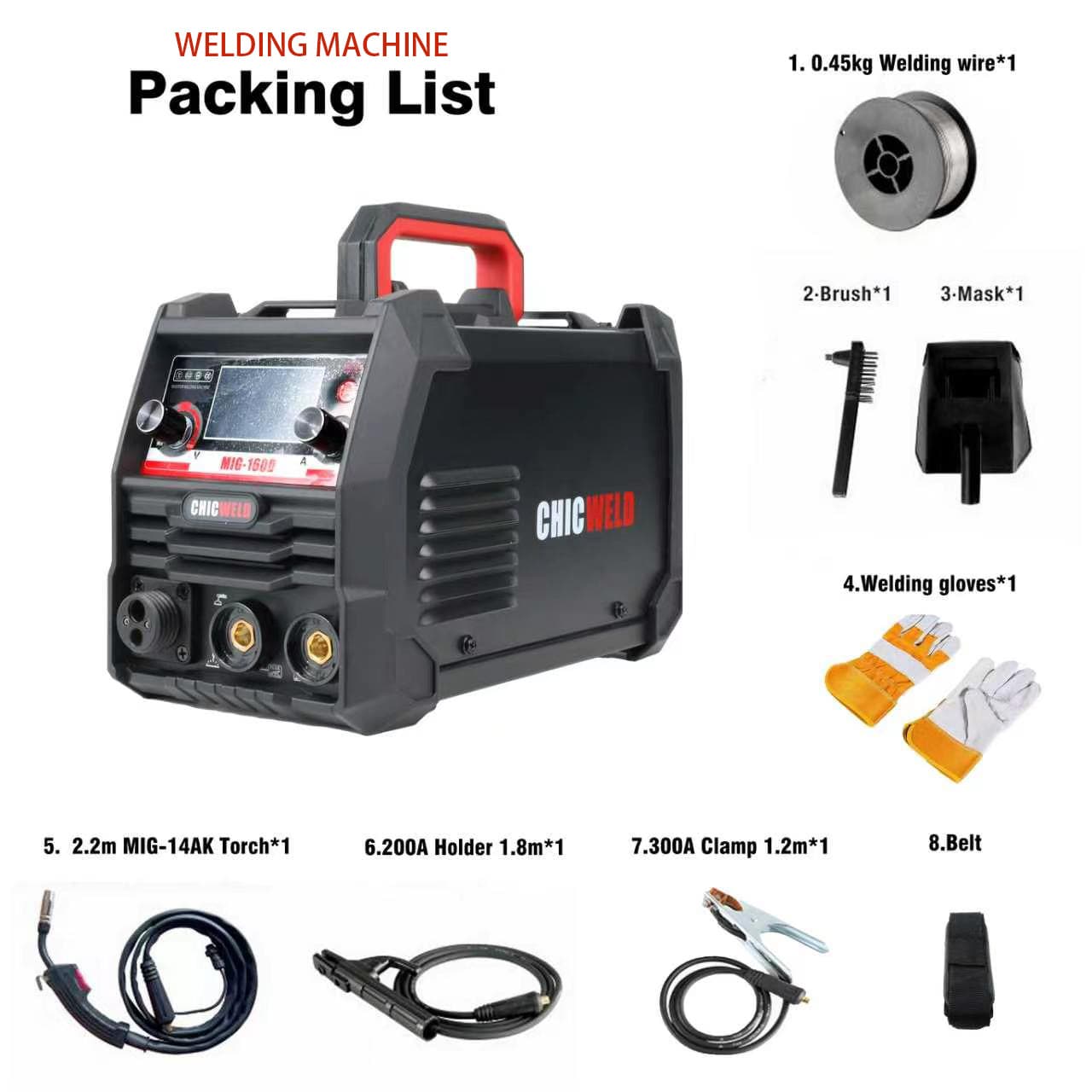 Portable Mig-160D 220V/120A Mig/Mag/Mma/Tig Gas/Gasless Welding Equipment