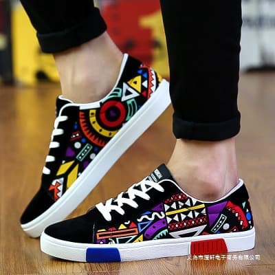 Spring and Summer Casual Shoes for Men, Flat Canvas Sneakers with Printed Patterns, Non-Metal, Non-Magnetic, Breathable Canvas Shoes