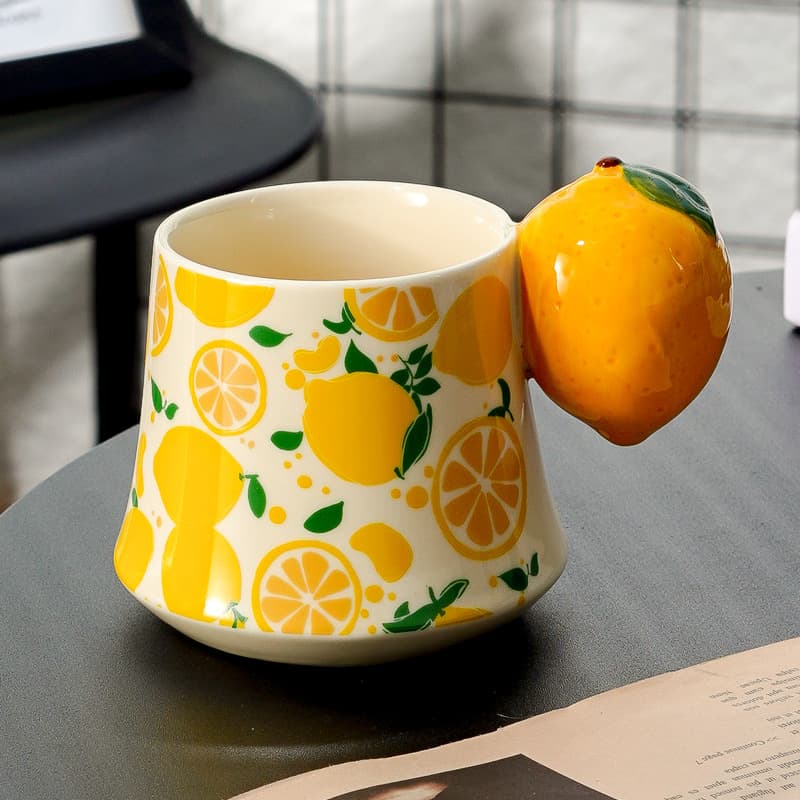 Lemon 3D Handle Ceramic Mug Fresh Girly Breakfast Cup Student Dormitory Mug Office Coffee Cup