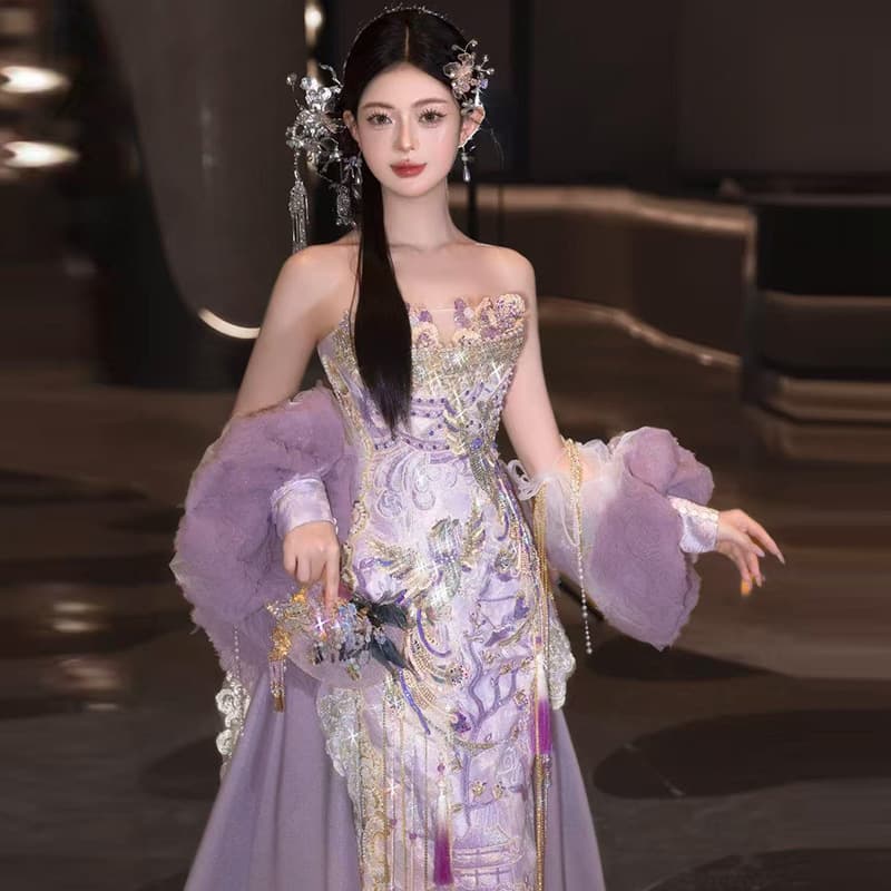 Toast Dress Bride 2025 New New Chinese Style Engagement Banquet Dress Train Women Wedding High-End Autumn High-Class Feel