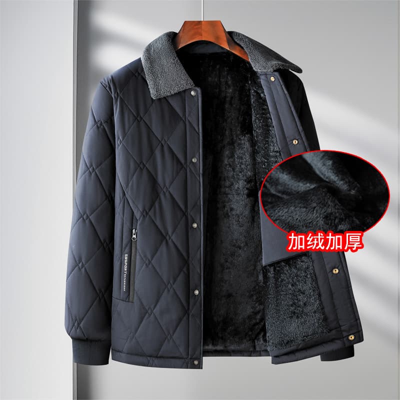 Middle-aged Men's Cotton Coat with Turn-down Collar and Fur Collar, Dad Style Casual Warm Arctic Velvet Outerwear, Thickened Light Business