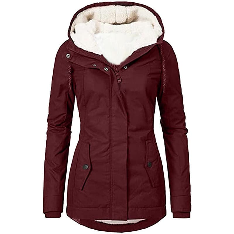 2024 European and American Cotton Jacket Hooded Autumn/Winter New Women's Outerwear Solid Color Mid-Long Commute Fleece-Lined Coat Women