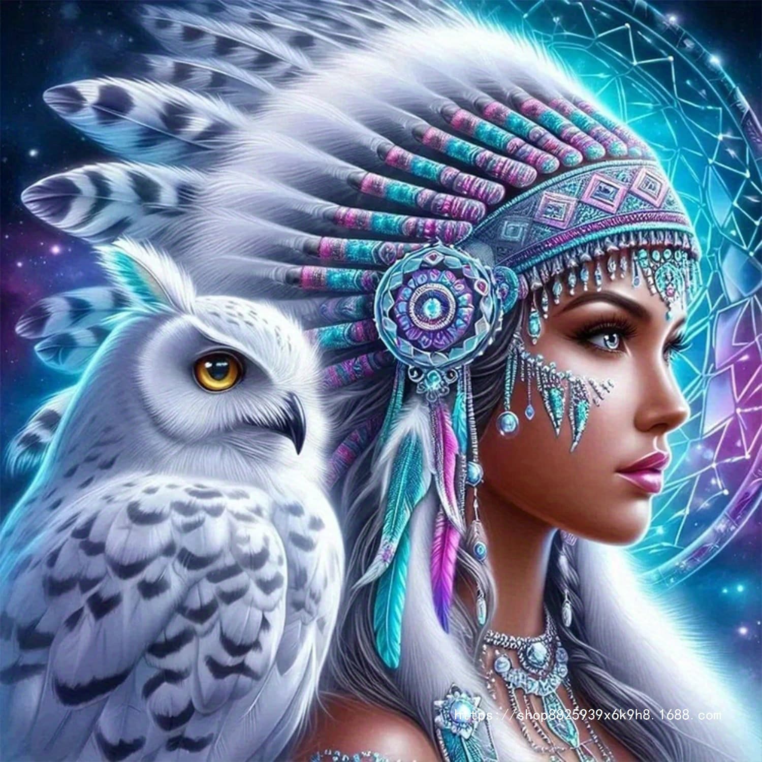 New cross-border diamond painting ethnic girl and owl diy full diamond diamond embroidery masonry painting diamond sticker generation