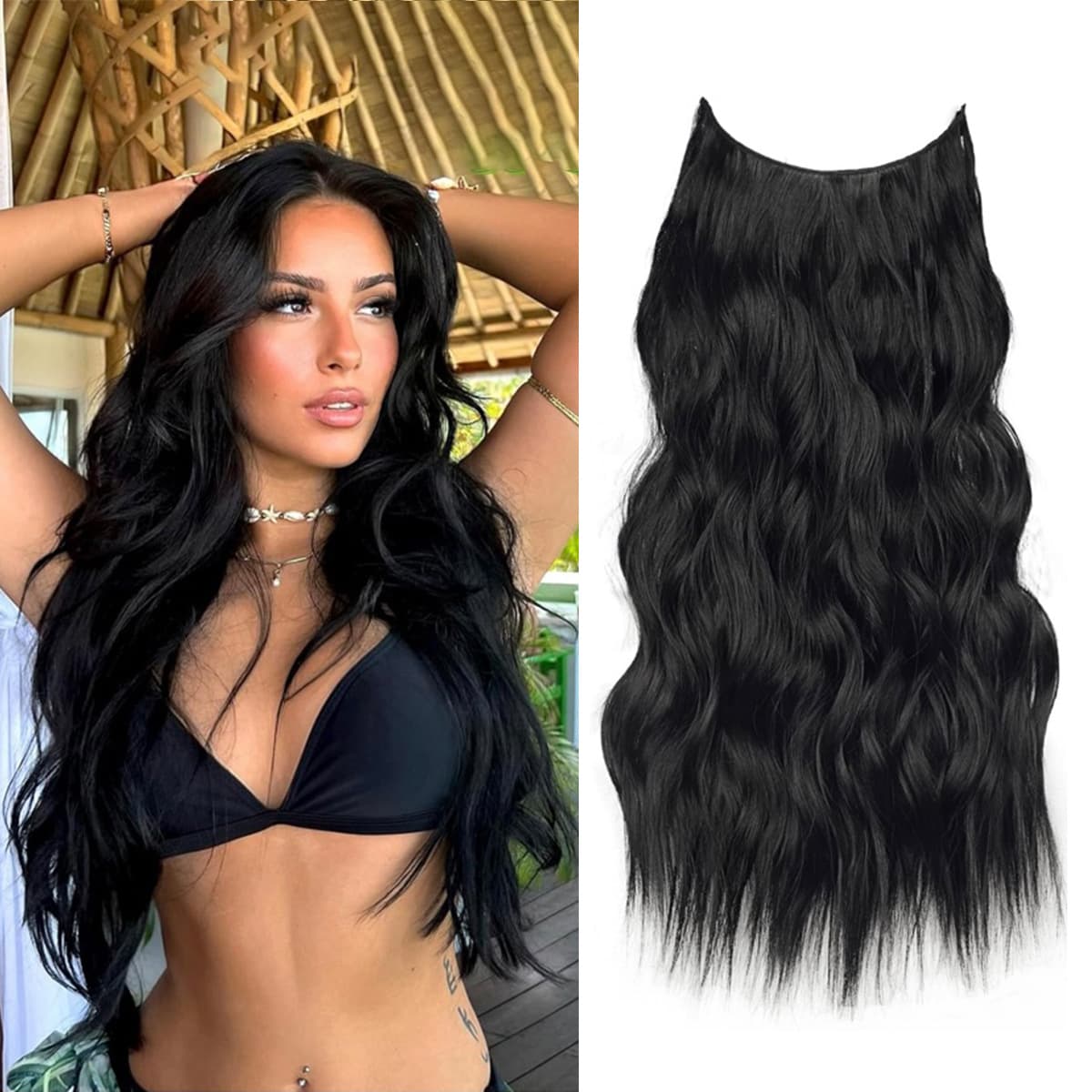 Custom Cross-Border European and American Hairpiece One-Piece Hair Extension Invisible Natural Water Wave Long Curly Hairpiece