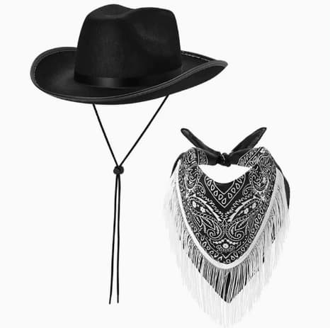 Bachelor Party Pink Western Cowboy Hat Set Tassel Square Scarf Double Cashew Flower Party Bandana Ornaments