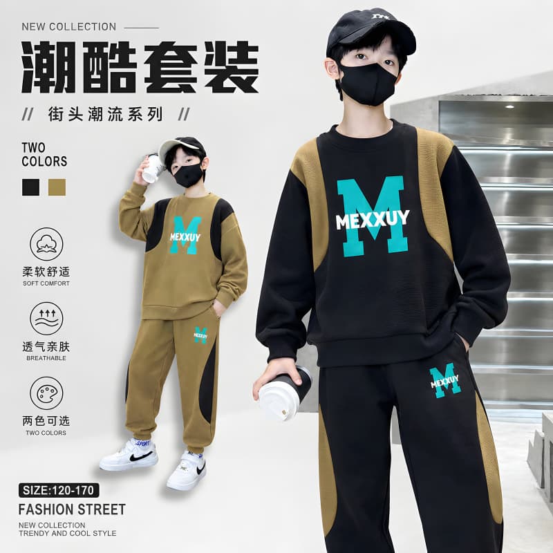 Boys Fall Set 2026 New Style Kids Spring/Fall Sports Letter Print Long Sleeve Two-Piece Loose Outfit