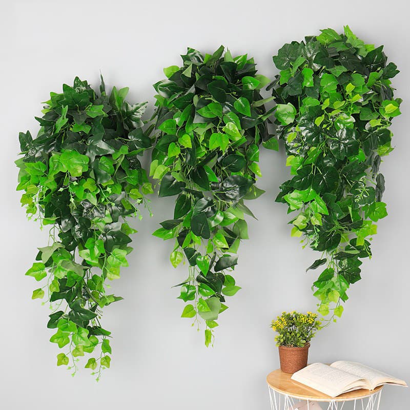 Artificial Pothos Potted Plant Living Room Green Decor Hanging Plastic Fake Flower Vine Wall-Mounted Plant Spider Plant Vine Green Leaves