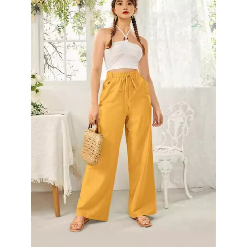 2024 European and American Cross-border Foreign Trade New Women's Mid-rise Straight Leg Pants Loose Solid Color Pocket Casual Trousers