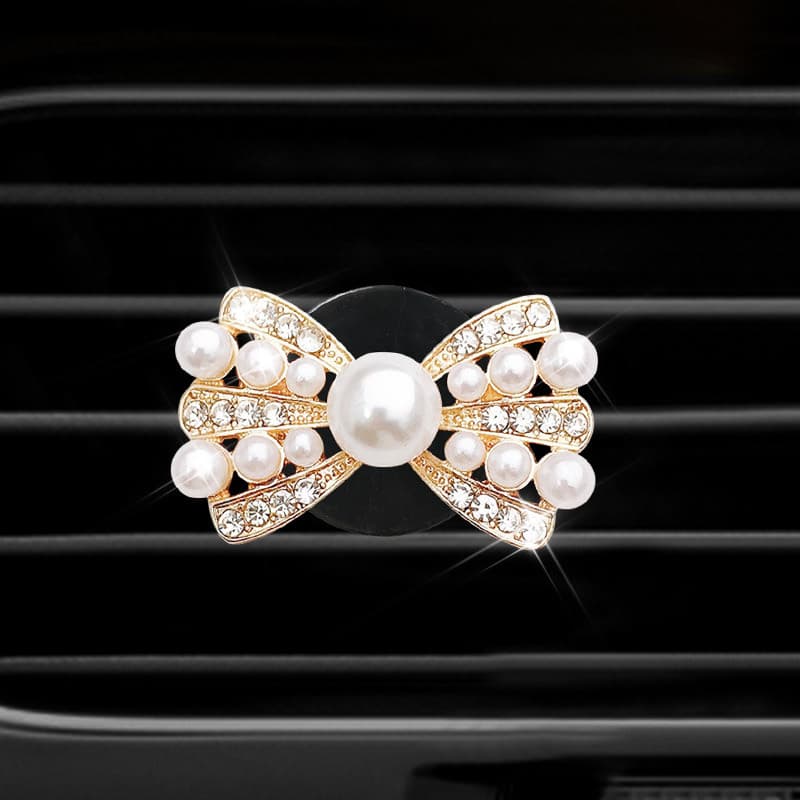 Creative Bowknot Vent Clip Car Perfume for Women, Crystal Car Decoration with Rhinestone Bowtie