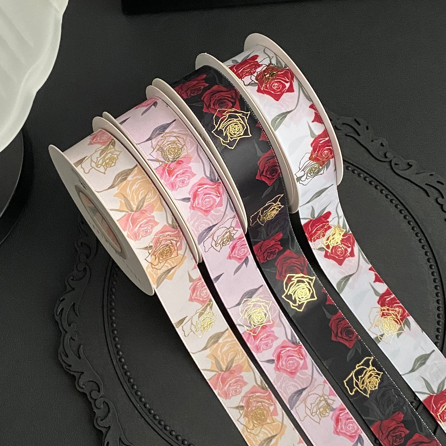 Qixi New Arrival 2.5cm Platinum Rose Matte Ribbon Thickened Satin Ribbon Fresh Flower Gift DIY Bow Tie Wholesale