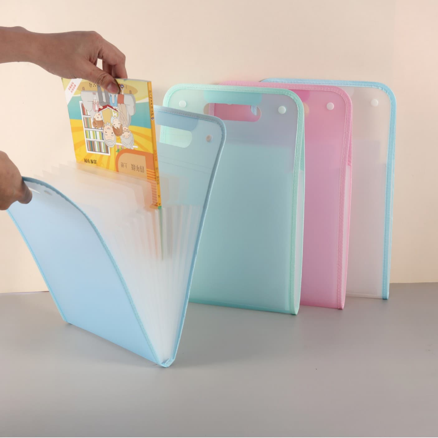 Simple Portable Vertical Solid Color Accordion File for Students Exam Paper Folder Test Paper Organizer for Middle School Tutoring General Use