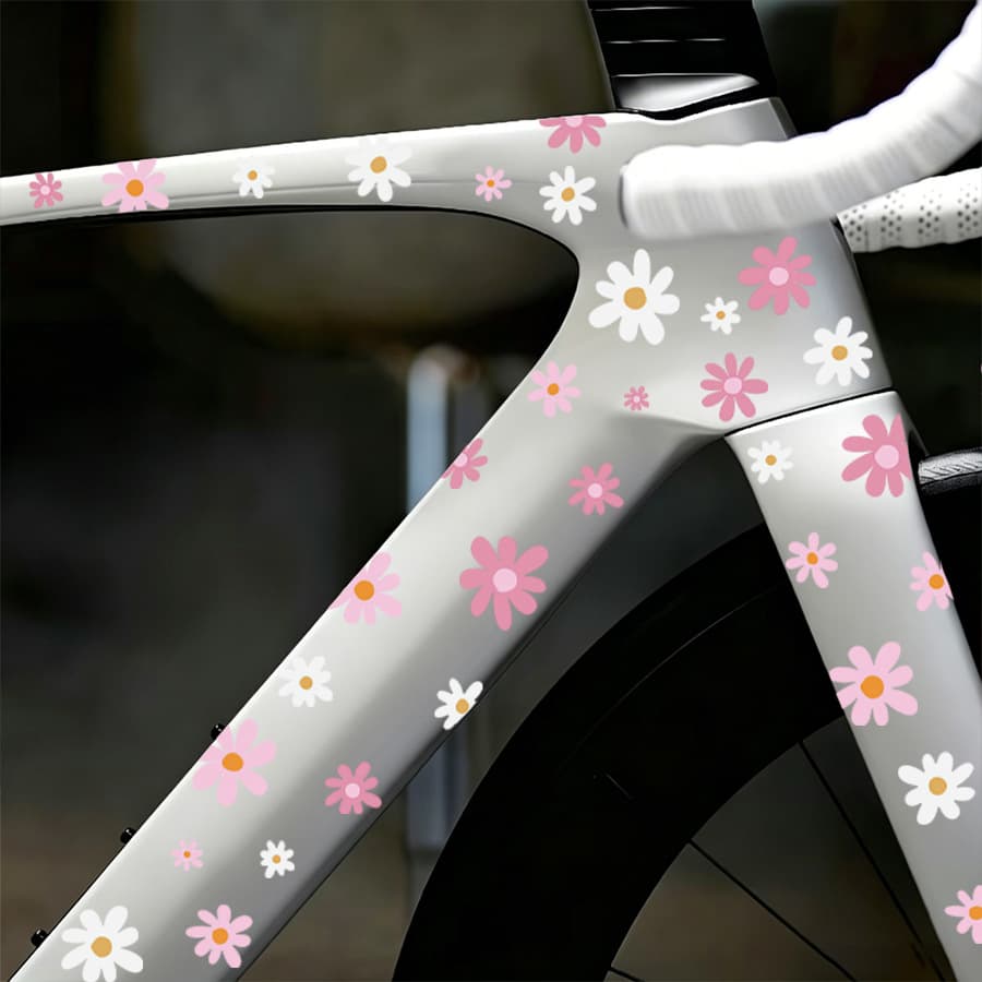 BRUP Macaron Light Pink Daisy Bicycle Modification Sticker Size Mixed Floral Frame Sticker BR-UV5513C