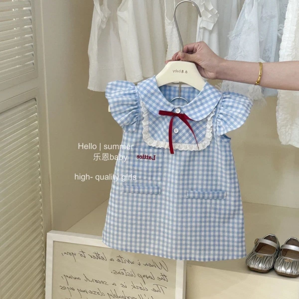 Girls Korean summer children's clothing 2026 new plaid skirt baby style dress princess short-sleeved half-sleeved skirt