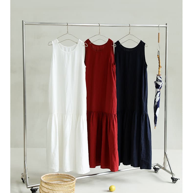 2026 Spring/Summer New Linen Round Neck Slimming Patchwork Sleeveless Dress
