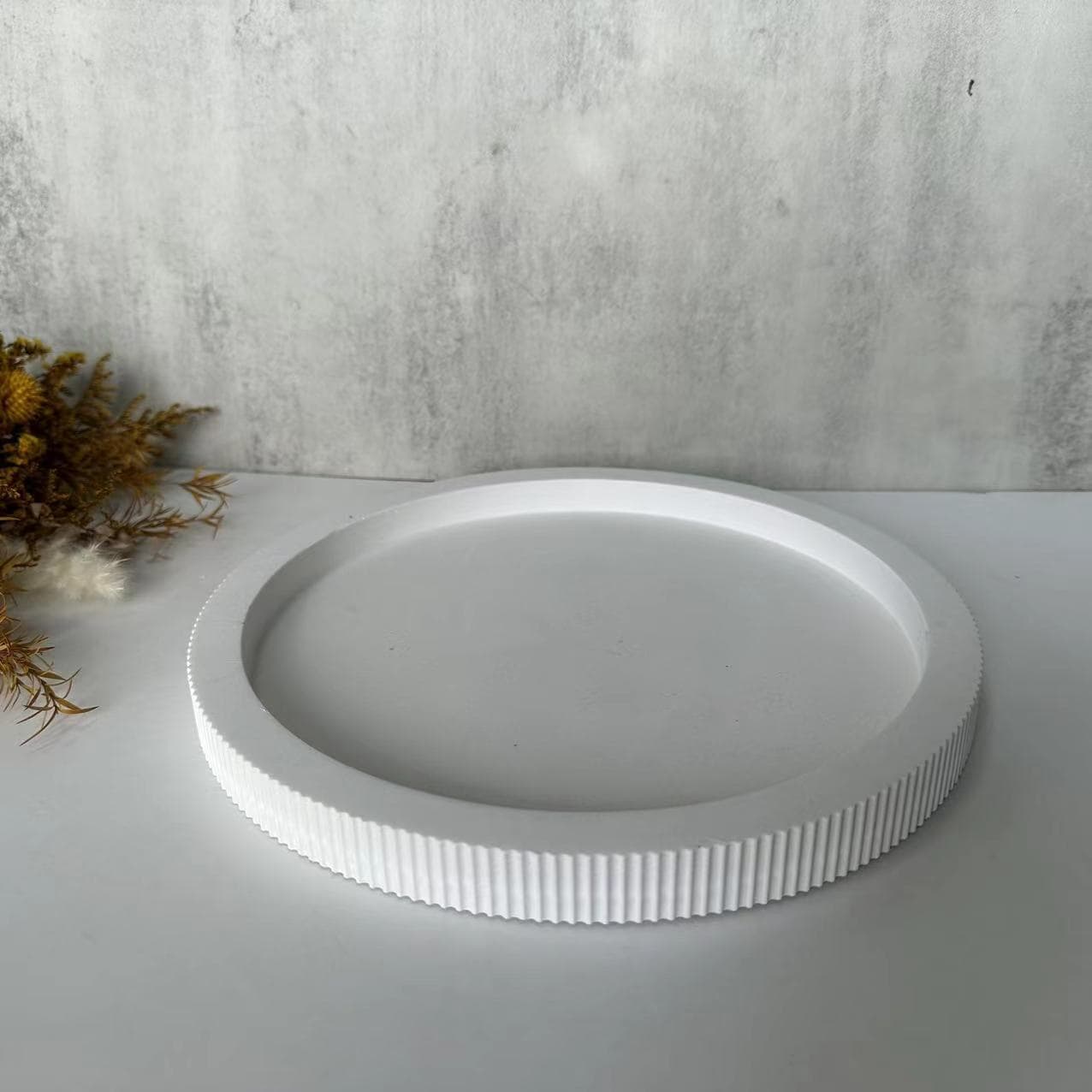 Large Round Striped Tray Silicone Mold Large Flower Pot Base Stand Mold Plaster Mold