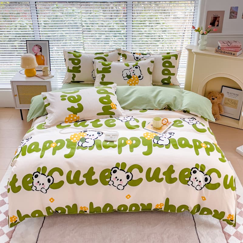 Thickened Brushed Four-Piece Set, Fresh Bed Sheet Fitted Sheet Style, Washed Cotton Bed Sheet Duvet Cover, Student Dormitory Three-Piece Set