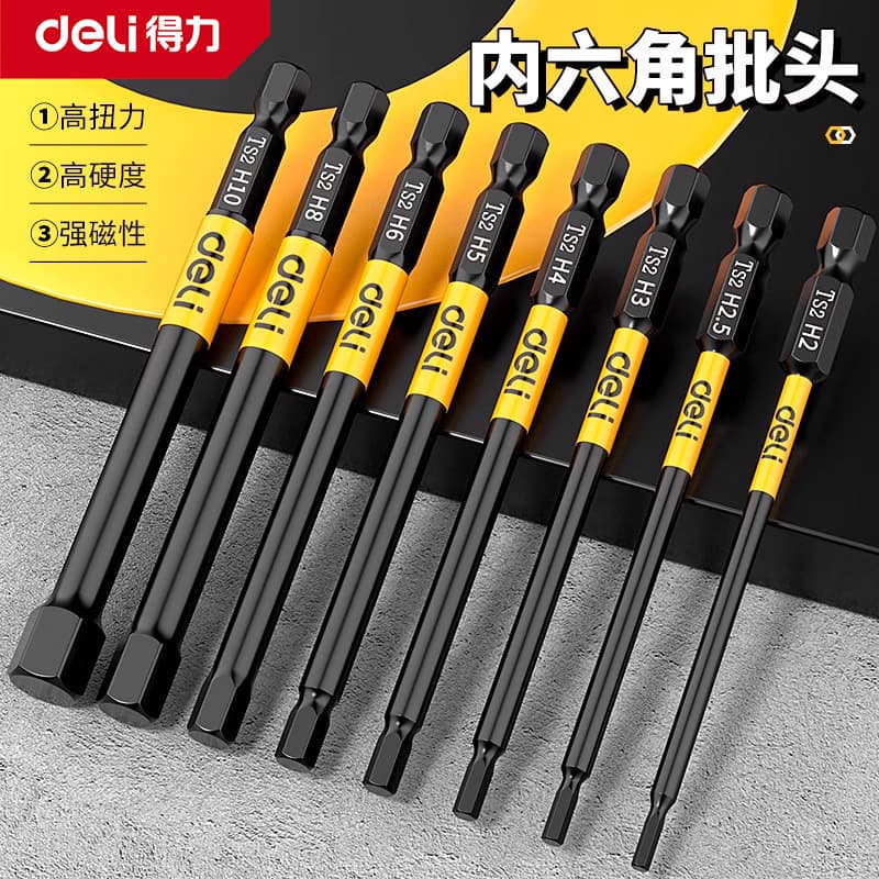 Deli Hex Bit Set, Strong Magnetic Hex Shank, Electric Screwdriver Bits, Extended Length for Power Drills