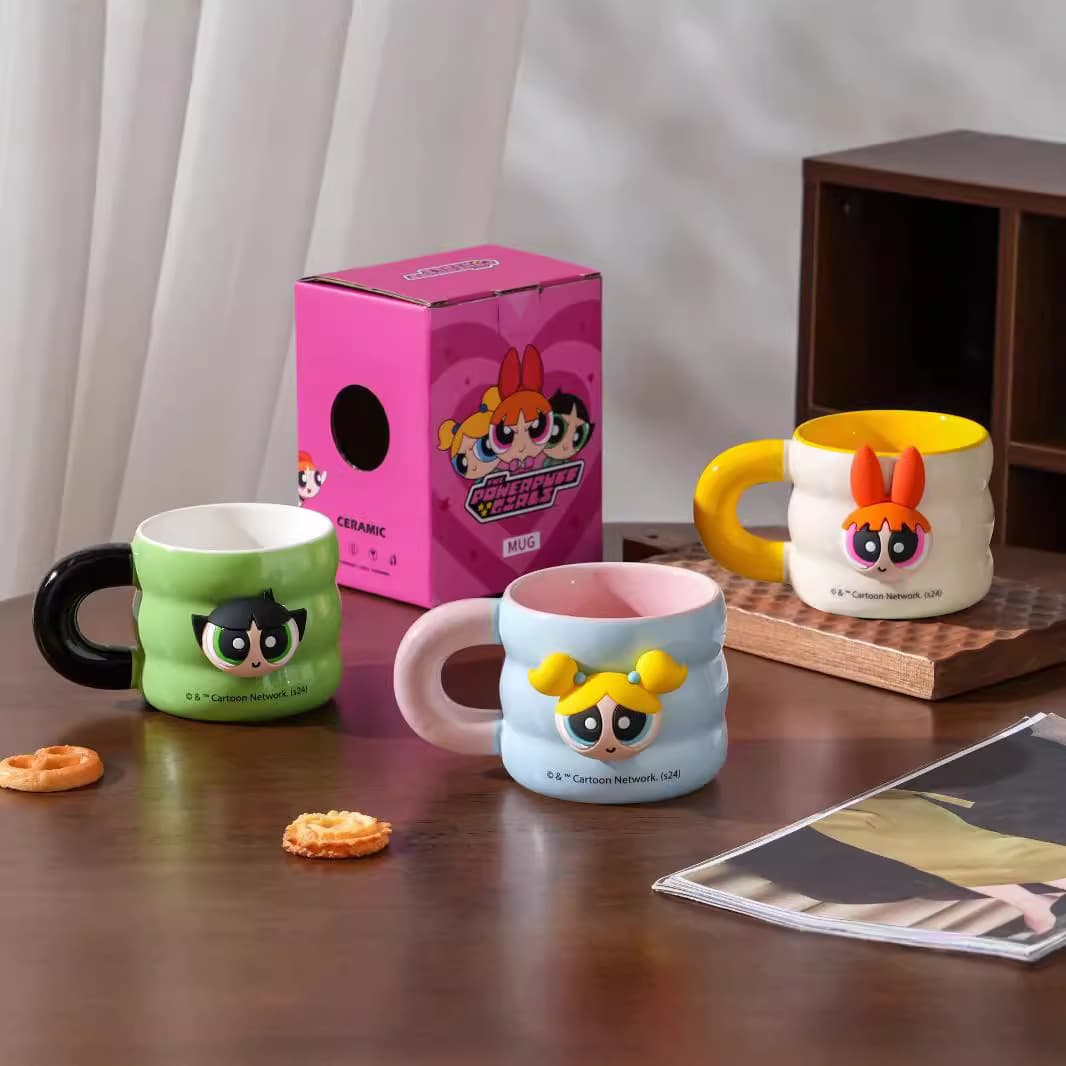 Powerpuff Girls Magnetic Ceramic Cup Cute Mug for Women Cartoon Water Cup Home Coffee Cup Birthday Gift