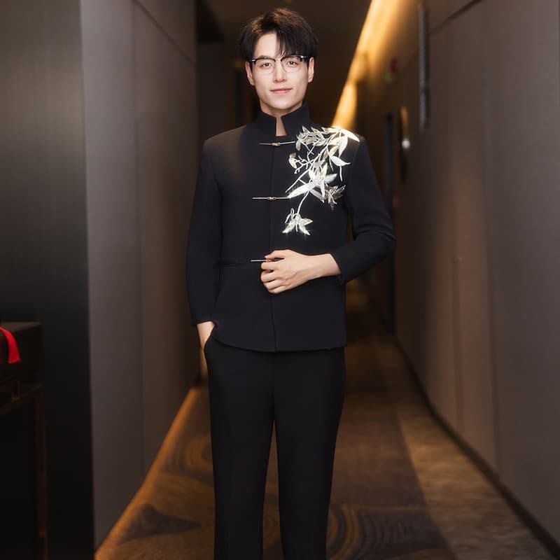 New Chinese-style Xiuhe Suit Men's Chinese Black Zhongshan Suit Wedding Groom High Mandarin Collar Tang Suit