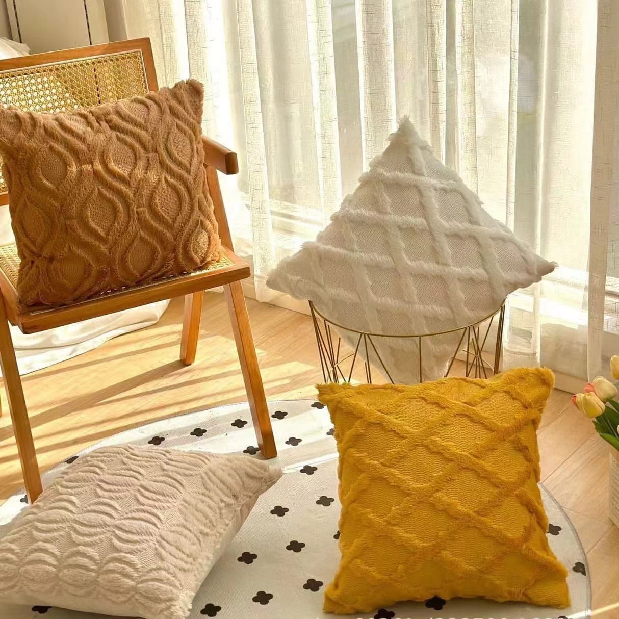 Amazon's new rabbit fur quilted plush pillowcase, simple solid color, for sofas, beds, and lumbar support pillows, wholesale.