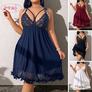 Yimenglan Amazon Export New Sexy Deep V Lace Camisole Sleepwear Set Women's Lingerie Summer Wholesale