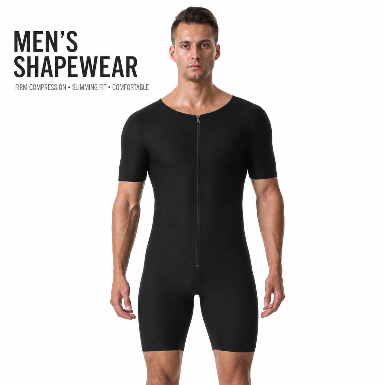Cross-border Men's Bodysuit Zipper Shapewear Tummy Control Waist Trainer Fitness Top Plus Size Sweat Vest Base Layer