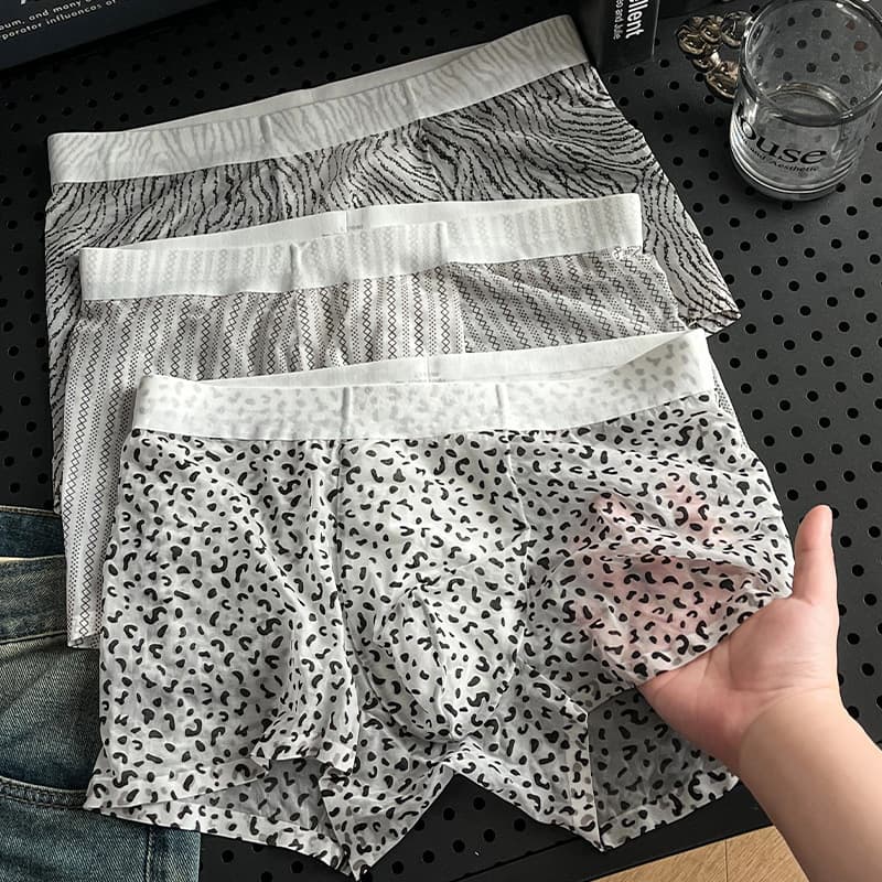 Hyaluronic acid men's sexy underwear ice silk leopard print men's ultra-thin boxer shorts printed polka dots