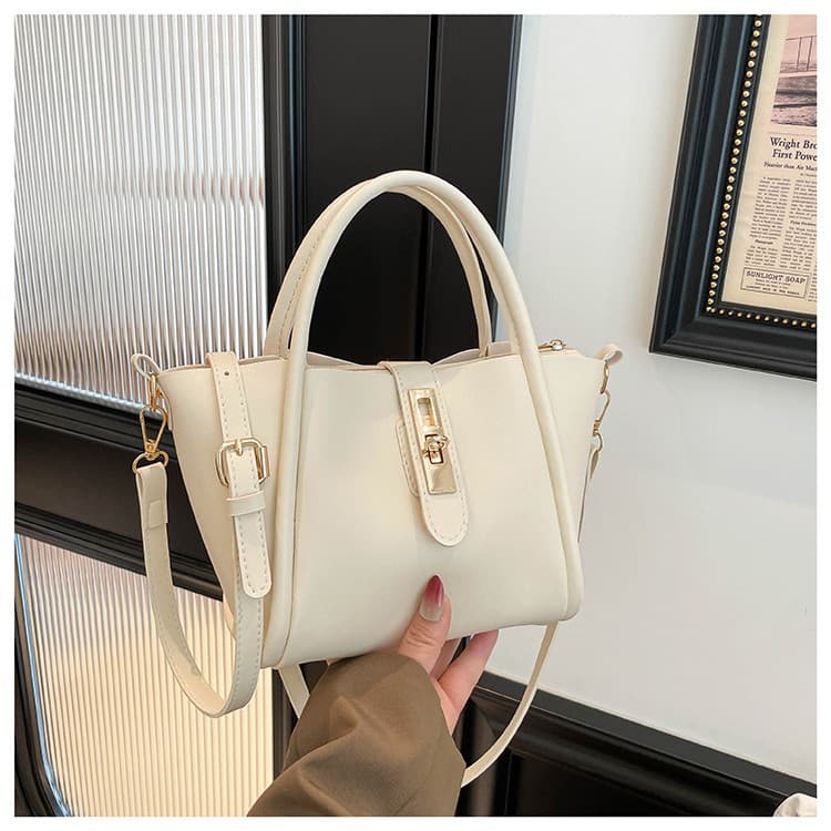 Fashionable Versatile Women's Handbag Large Capacity Commuter Bucket Bag Shoulder Crossbody Bag Simple Lock Design