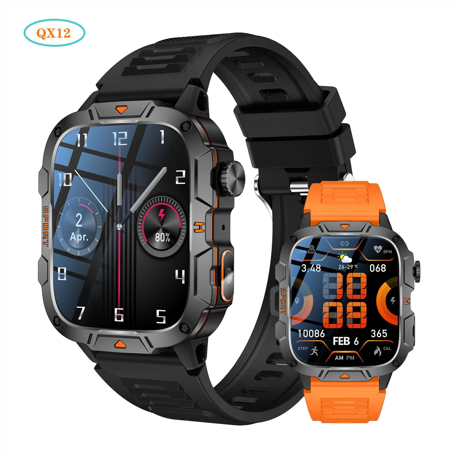 Cross-border new QX12 smart watch Bluetooth call heart rate blood oxygen monitoring multi-sport outdoor flashlight waterproof