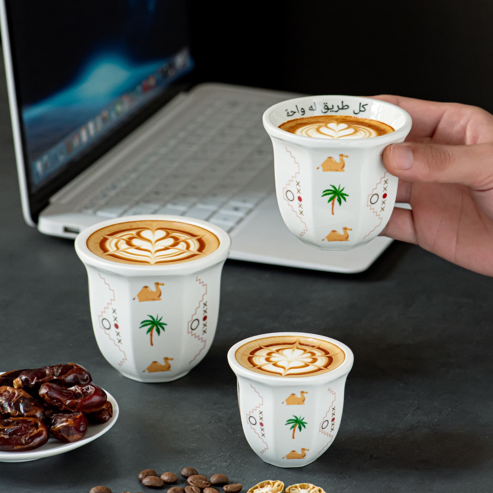 Creative Middle Eastern Desert Style White Ceramic Octagonal Coffee Cup, Arabic Festival Cup, Custom Labeling and Drop Shipping