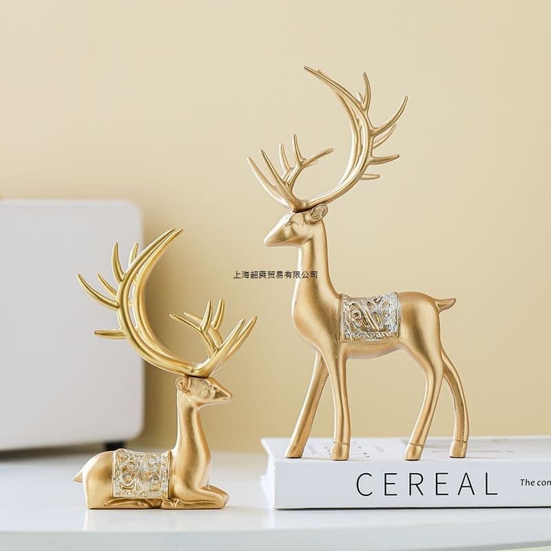 Golden Fortune Deer Figurine Ornament for Living Room TV Cabinet Wine Cabinet Decoration Entryway Office Chinese Style Deer Craft Ornament